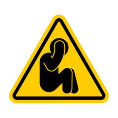 Attention panic sign. No Scared man holding his head. Yellow triangle road sign. - obrazy, fototapety, plakaty