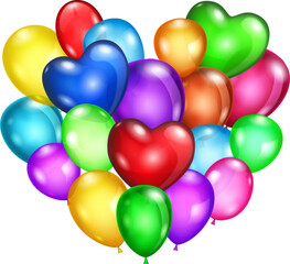 Bunch of colored balloons heart-shaped