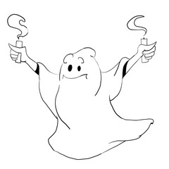 a merry ghost flies with candles in his hands