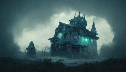 Haunted spooky house. Halloween wallpaper.
