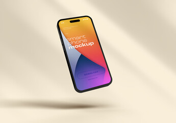Floating Smartphone Mockup with Golden Edge and Vibrant Screen on Minimal Background for Modern Mobile App Design and UI Showcases