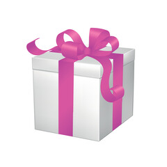 Christmas present white box with a pink bow illustration