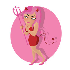 She devil wearing a red dress illustration