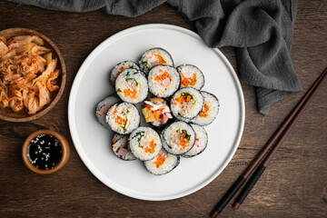 Gimbap, korean traditional dish, top view