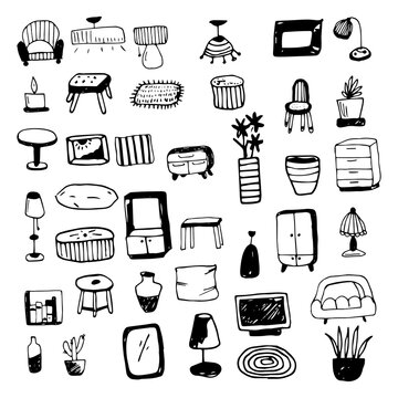 Vector set of illustrations of home furniture