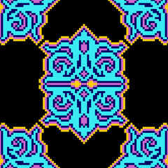 Pixel art Kazakh ornament. 8 bit Traditiona Kazakhstan Background pixelated