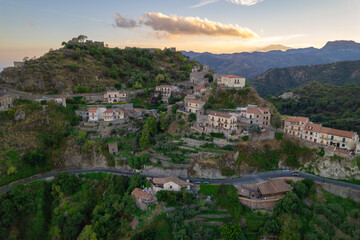 Fototapeta na wymiar Savoca village in Sicily, Italy. Aerial view of Sicilian village Savoca