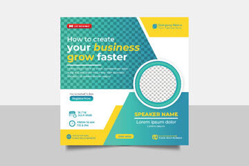 Online Business Conference live webinar social media  post banner invitation and social media post template.