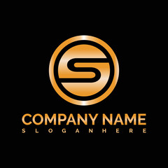 simple initial s  letter  logo template vector with golden color shadow circle.