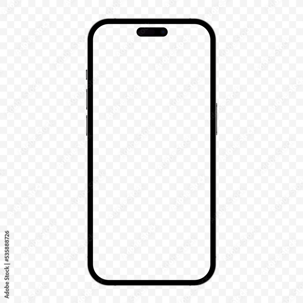 Poster High quality realistic newest version of smartphone with blank white screen alpha transperant vector illustration. Realistic mockup template phone for your project, visual ui app demonstration.