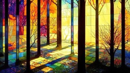 Colorful abstract illustration of a stained glass window - great for a wallpaper