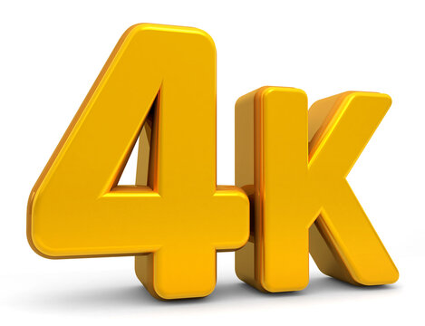 Golden 4K isolated on white background. 4k 3d. Thank you for 4k followers 3D gold. 3D rendering