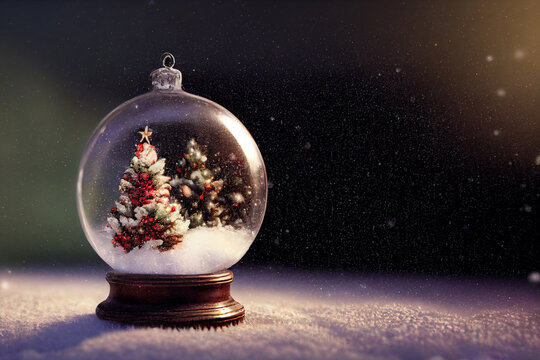 Christmas tree inside of the snow globe, ai generated, is not based on any real image