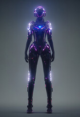 Woman in exosuit, cyberpunk style. Ai generated, Is not based on any real image or character	
