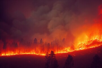 Fototapeta na wymiar Burning forest, ai generated photorealistic illustration, is not based on any real image 