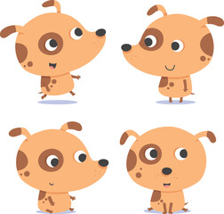 Dog cartoon vector of four cute happy funny smiling little puppy dogs.