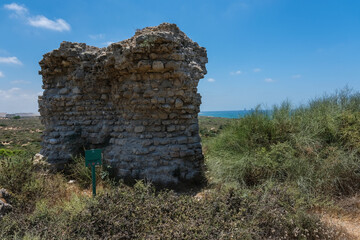 THE REMAINS OF THE WALLS OF THE ANCIENT CITY ON THE TERRITORY OF THE NATIONAL PARK IN ASHKELON IN ISRAEL