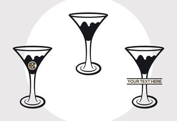 Martini Glass Svg Monogram, Margarita Glass Svg, Wine Glass Svg, Toothpick Umbrella Svg, Lime Svg, Mint Leaves Svg, Glass Silhouette