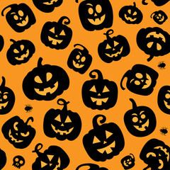 Seamless vector pattern for Halloween design. Halloween symbols pumpkin in cartoon style. Vector Illustration