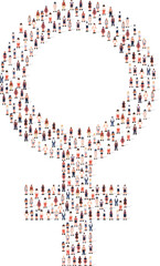 Large group of people silhouette crowded together in Venus denote shape isolated on white background. Vector illustration