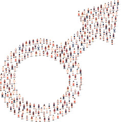 Large group of people silhouette crowded together in gender sign shape isolated on white background. Vector illustration