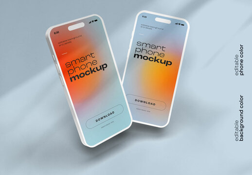 Modern Smartphone Mockup Featuring Two White Devices on Soft Fabric Background for App Presentation and Branding Showcases