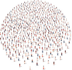 Large group of people silhouette crowded together in round shape isolated on white background. Vector illustration