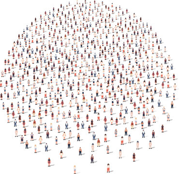 Large group of people silhouette crowded together in round shape isolated on white background. Vector illustration