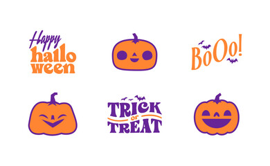Halloween graphic elements with carved pumpkins and bats. Trick or treat, Boo and spooky designs. Halloween decoration.