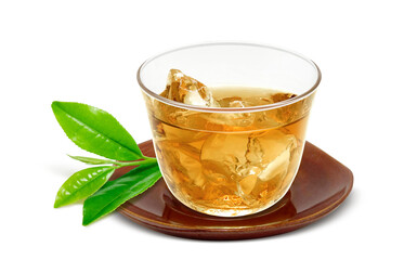 グラス 麦茶 飲み物 イラスト リアル 茶托 茶葉あり 氷