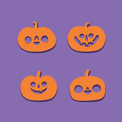 Set of Halloween carved pumpkins. Flat style, vector cute spooky design.