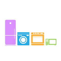 Refrigerator icon. Stove icon. Washing machine icon. Microwave icon. Vector illustration. Electronics store image in the style of the line. Home appliances on store shelves. Vector illustration.

