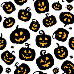 Seamless pattern for Halloween design. Halloween symbols pumpkin in cartoon style.