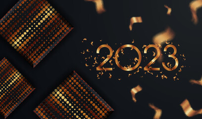 new year 2023 holiday dark design glow golden illustration banner