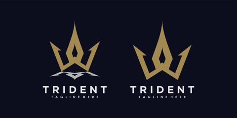 trident logo design vector with illustration creative concept - obrazy, fototapety, plakaty