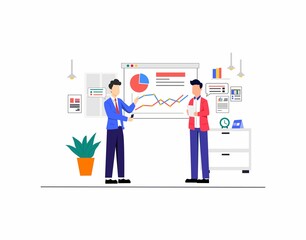 Illustration of project planning, cooperation, and workflow process concept with tiny people