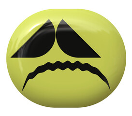A 3D illustration of a very sad yellow button 