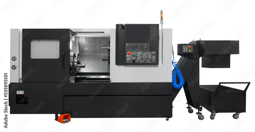 Aufkleber manufacturing professional lathe machine . industrial concept. programmable modern digital lathe wit