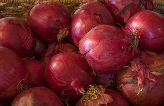 red onions at the market organic agriculture healthy food ingredient