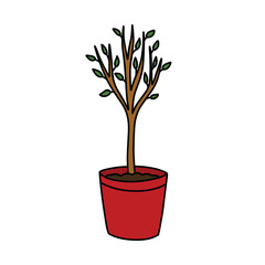 young tree doodle icon, vector color line illustration