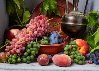 Beautiful still life with different varieties of fruit
