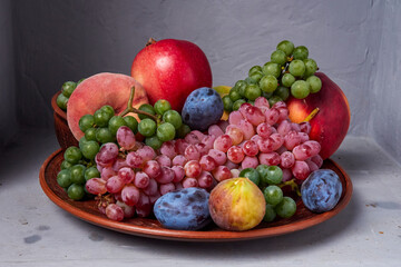 Beautiful still life with different varieties of fruit