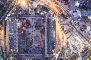 Obraz premium Epic aerial view of the great construction site in Kai Tak, Kowloon, Hong Kong