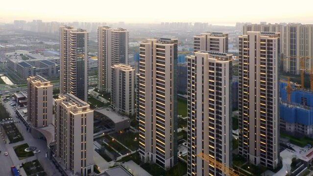 aerial view of modern tall buildings in new residential district