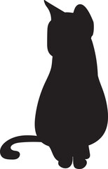 Simple black hand-drawn silhouette cartoon sketch of a pet cat doll sitting