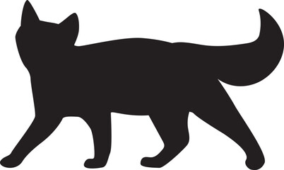 Simple black hand-drawn silhouette cartoon sketch of a pet cat doll walking