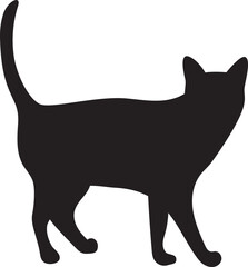 Simple black hand-drawn silhouette cartoon sketch of a pet cat doll standing