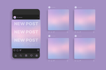 Mobile phone with social media post. Vector social media post template. 