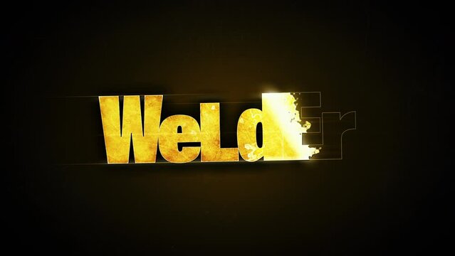Welder - text animation. Golden letters on a dark background.