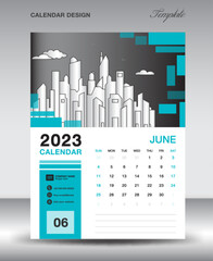 Calendar 2023 design template- June 2023 year layout, vertical calendar design, Desk calendar template, Wall calendar 2023 template, Planner, week starts on sunday, vector
